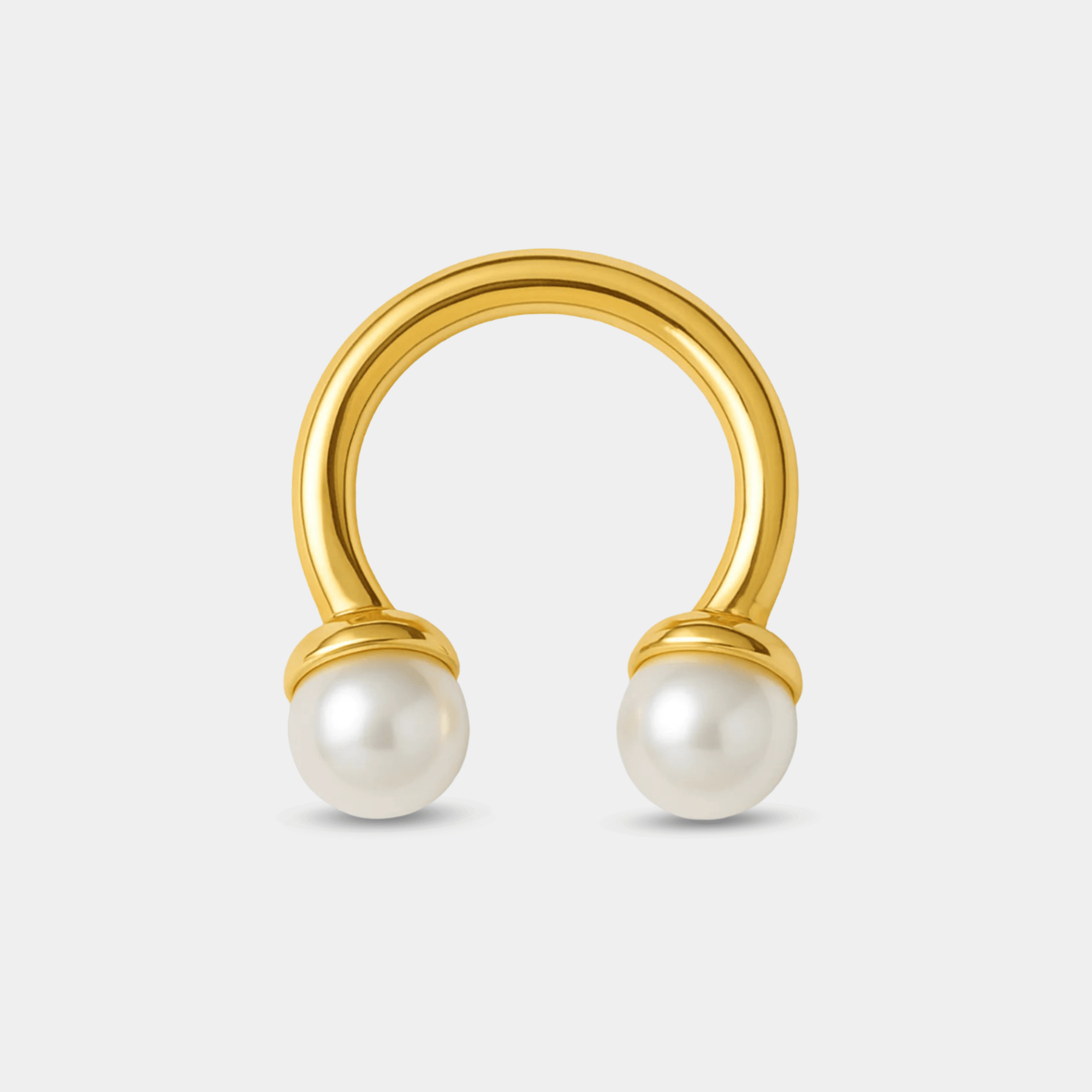 Twin Pearl Arc Ring in waterproof 18K gold plated stainless steel with two pearls and zircon inlay, front view