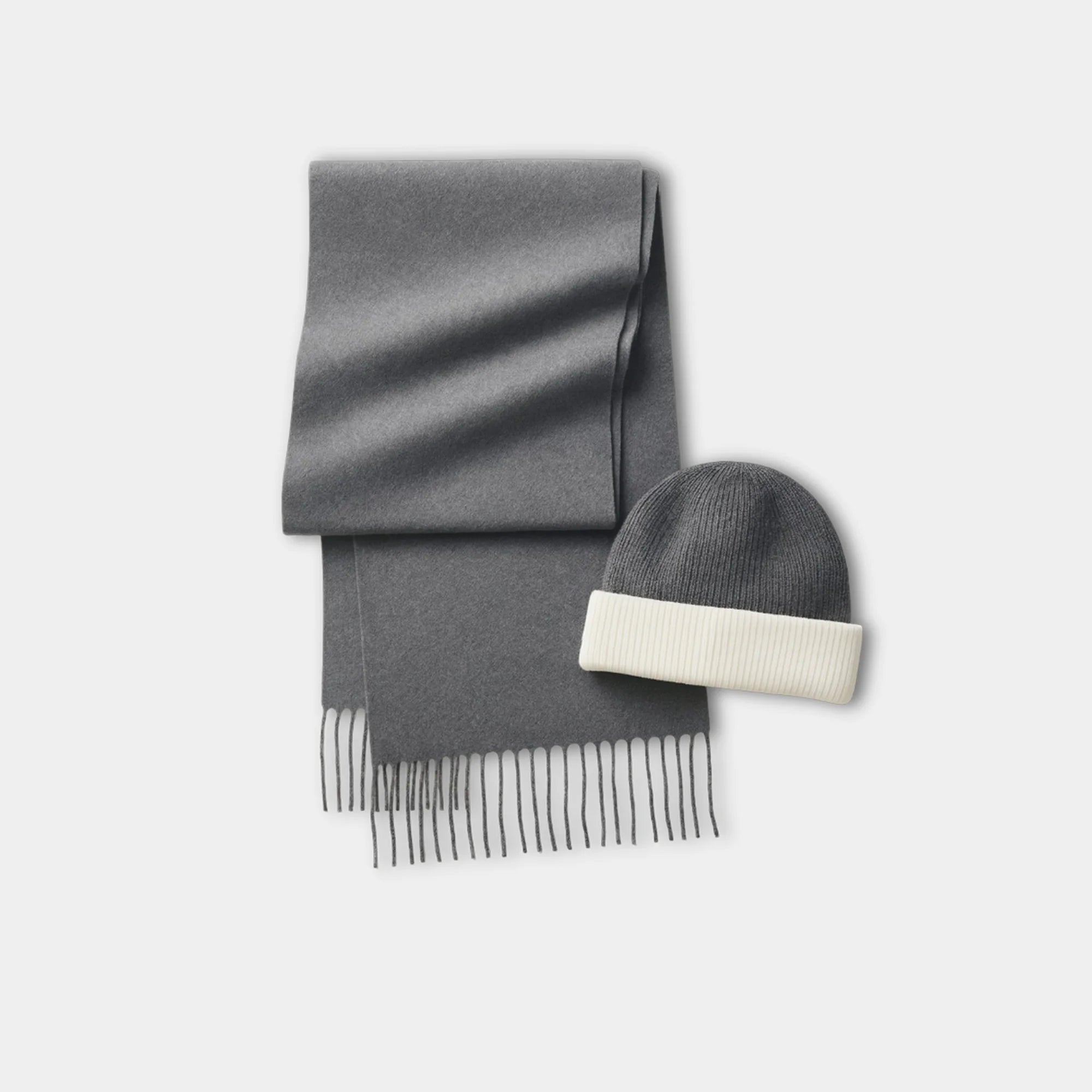 Two Tone Grey Scarf & Hat Set | Coordinated Luxury | Complete Ensemble - MH ELEGANCE - Two Tone Grey Scarf & Hat Set | Coordinated Luxury | Complete Ensemble -