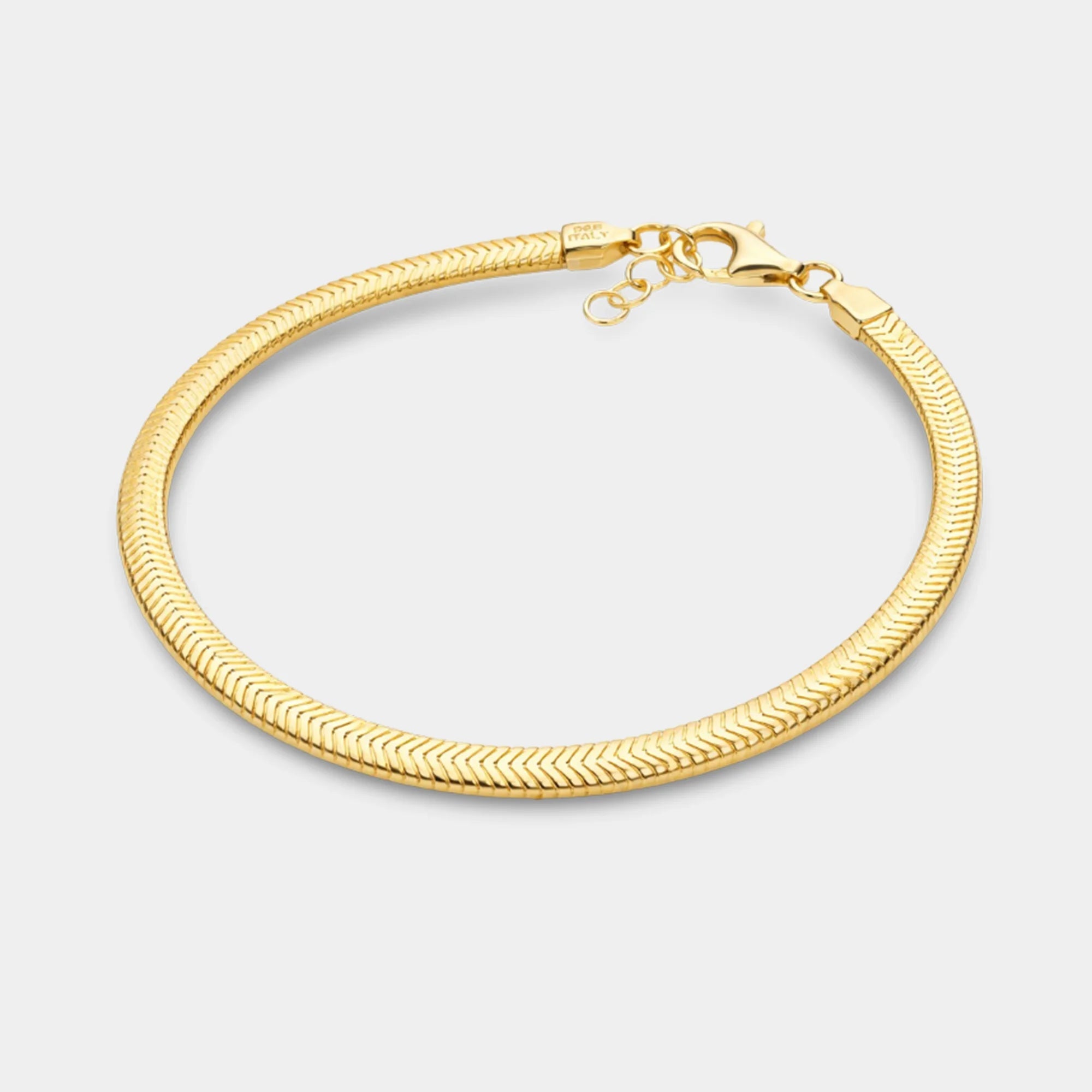 Unisex Domed Herringbone Snake Chain Bracelet | Premium Gold Plated Jewelry - MH ELEGANCE - Unisex Domed Herringbone Snake Chain Bracelet | Premium Gold Plated Jewelry -