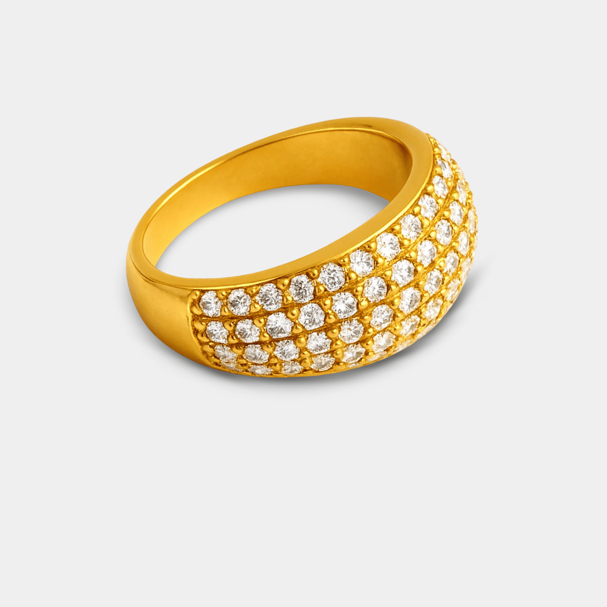 Top-down view of the Veloura pavé ring showing the dense diamond-look sparkle of the CZ stones