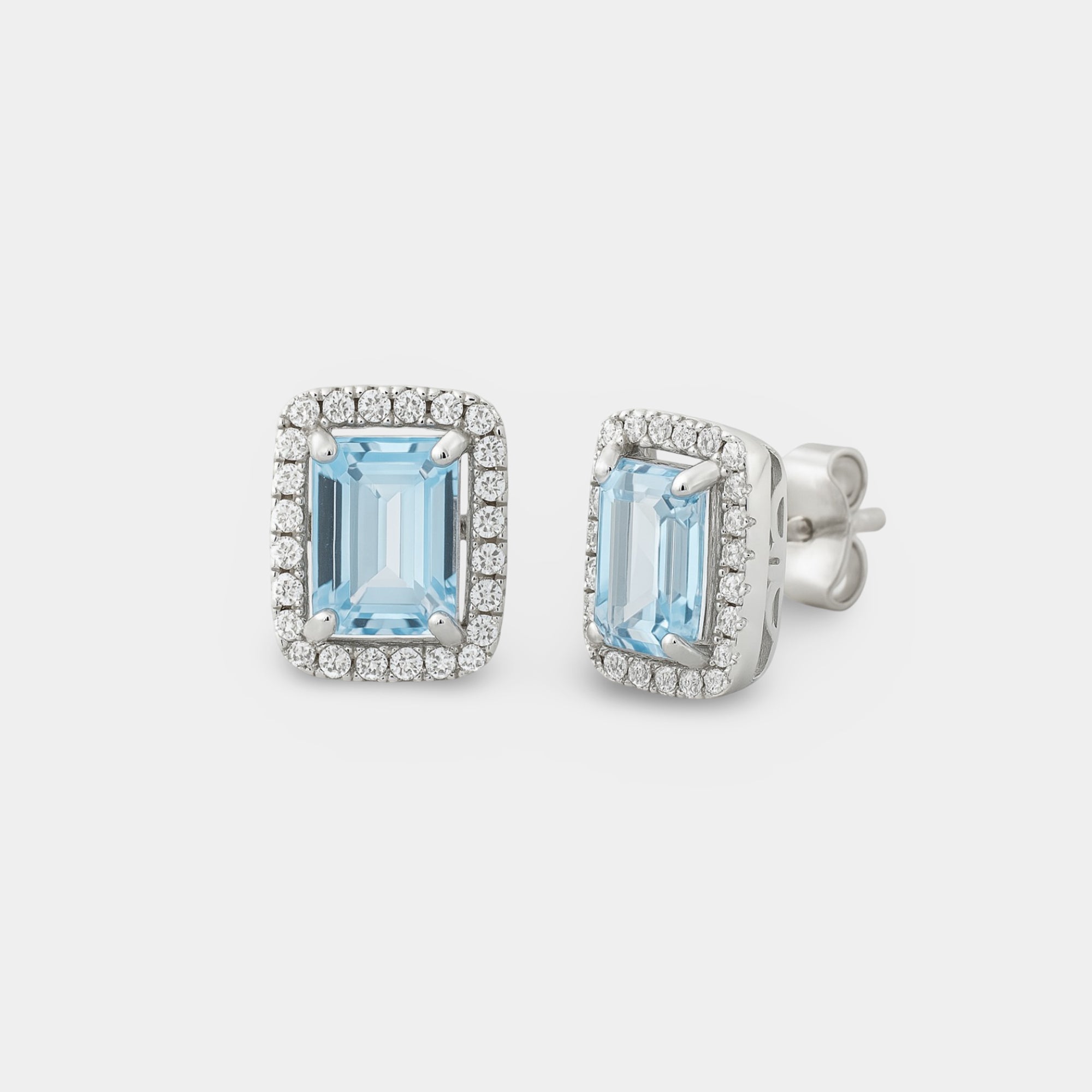 Veya Aquamarine Halo Stud Earrings - MH ELEGANCE - Veya Aquamarine Halo Stud Earrings - MH ELEGANCE -