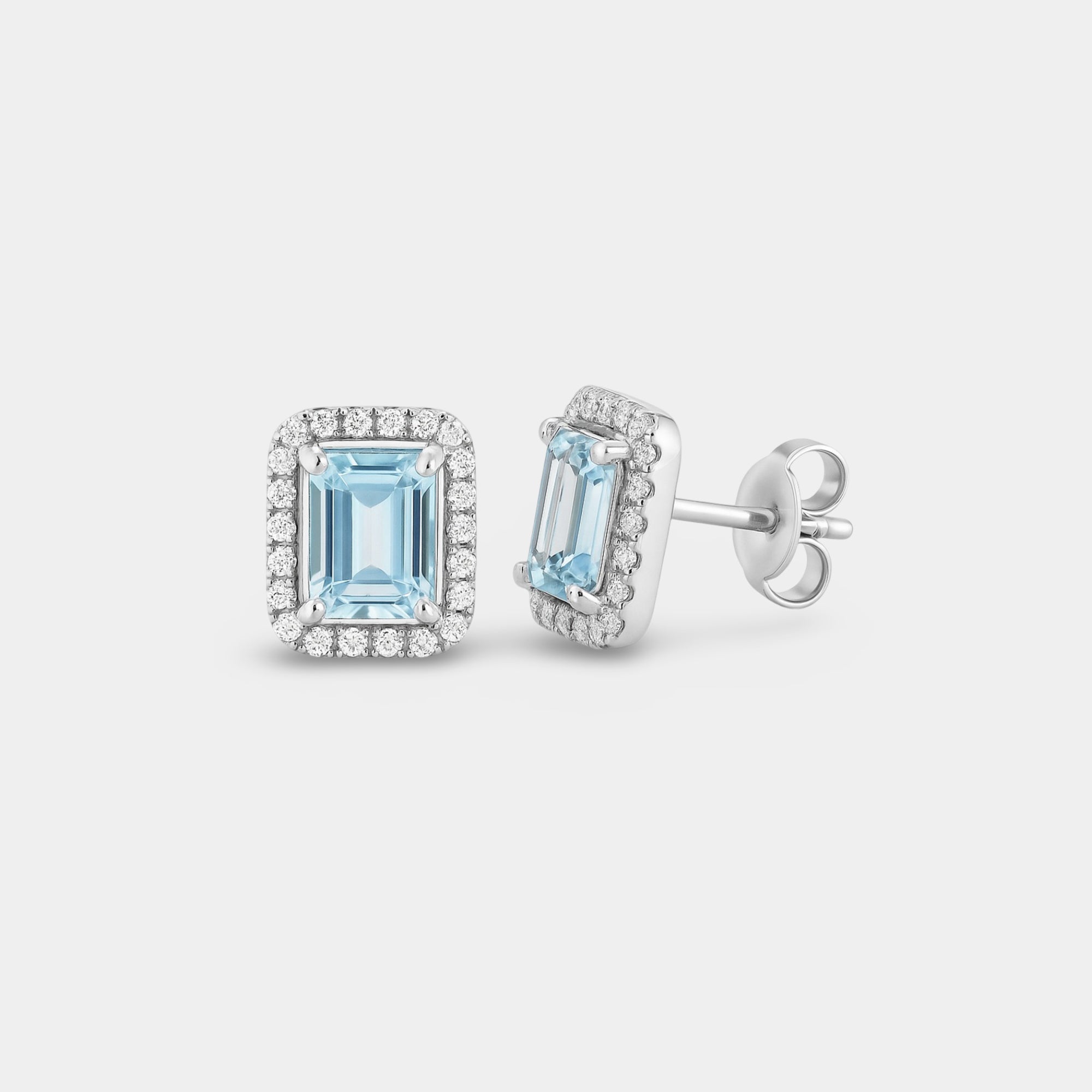Veya Aquamarine Halo Stud Earrings - MH ELEGANCE - Veya Aquamarine Halo Stud Earrings - MH ELEGANCE -