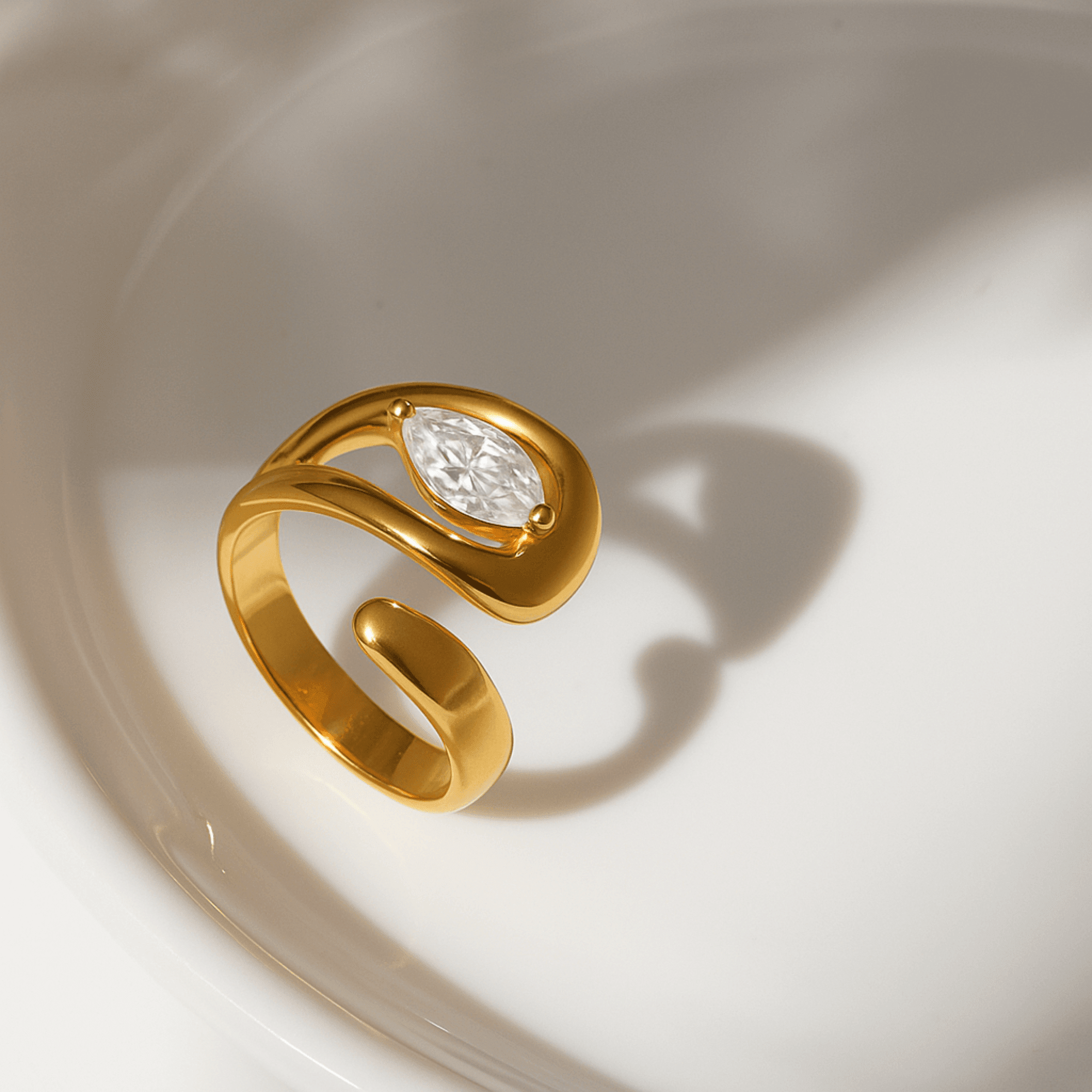 Wave Zircon Ring | Flowing Wave Design | Cubic Zirconia | 14K Gold – MH ELEGANCE - MH ELEGANCE - Wave Zircon Ring - MH ELEGANCE -