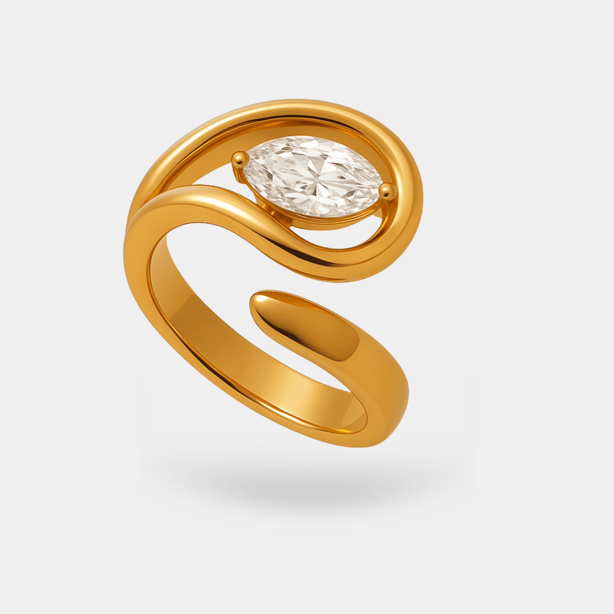 Wave Zircon Ring | Flowing Wave Design | Cubic Zirconia | 14K Gold – MH ELEGANCE - MH ELEGANCE - Wave Zircon Ring - MH ELEGANCE -