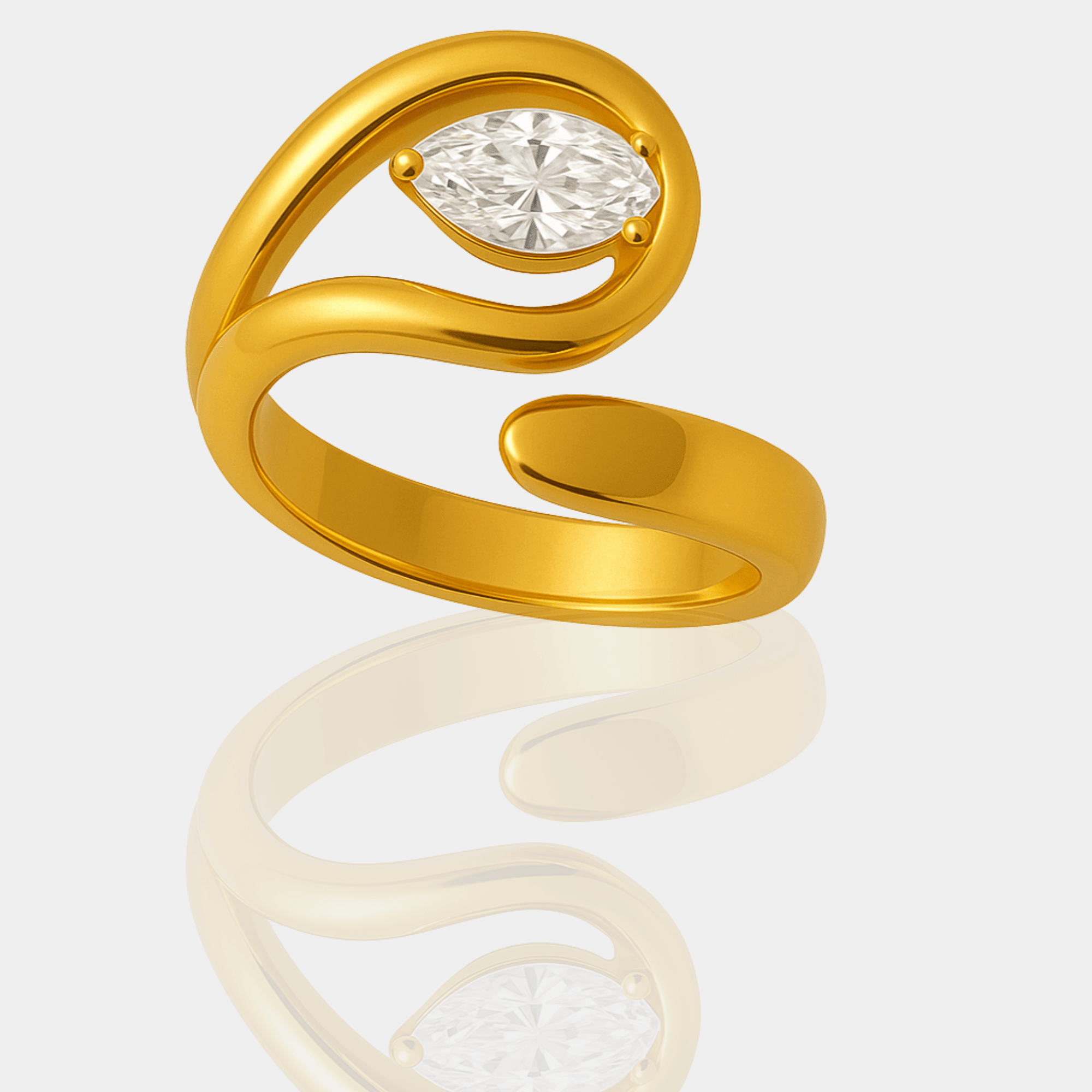 Wave Zircon Ring | Flowing Wave Design | Cubic Zirconia | 14K Gold – MH ELEGANCE - MH ELEGANCE - Wave Zircon Ring - MH ELEGANCE -