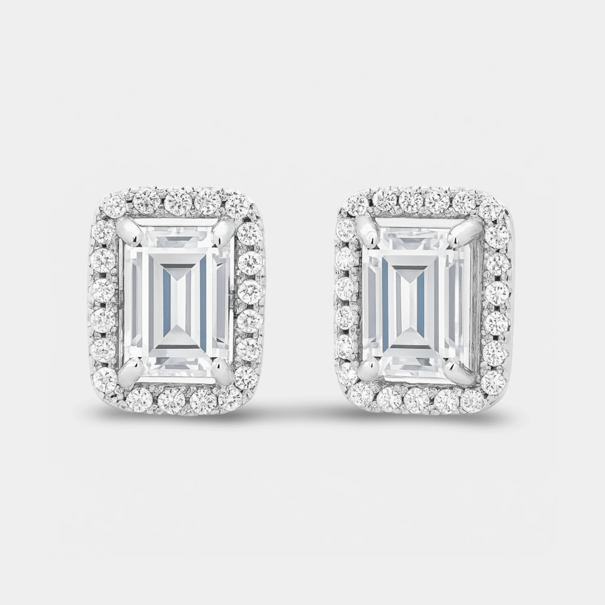 White Moissanite Halo Stud Earrings - MH ELEGANCE - White Moissanite Halo Stud Earrings - MH ELEGANCE -