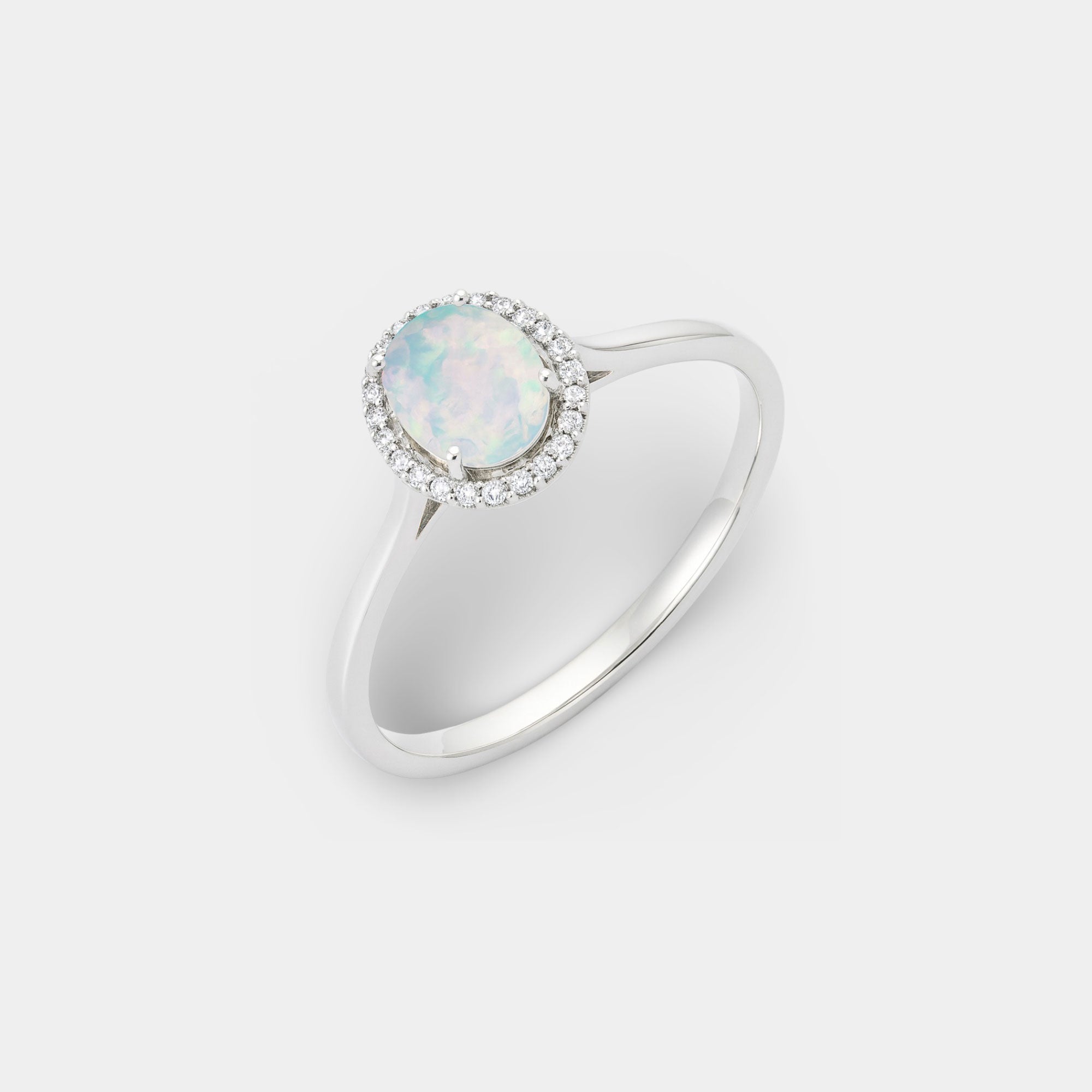 White Simulated Opal & Diamond Engagement Ring - MH ELEGANCE - White Simulated Opal & Diamond Engagement Ring - MH ELEGANCE -